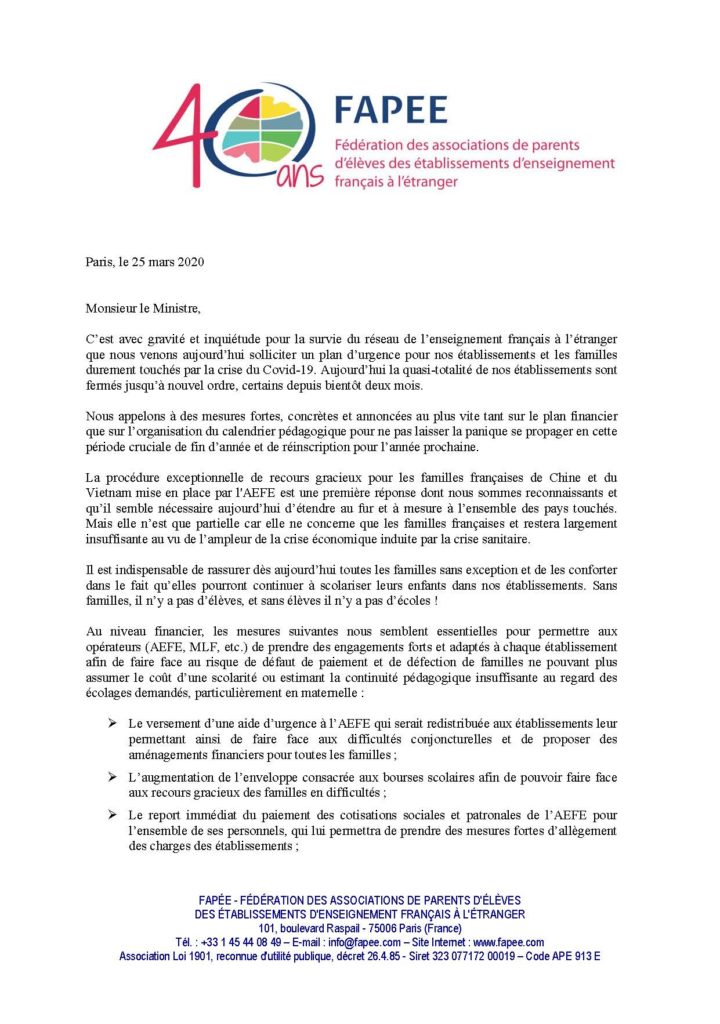 courrier Fapee -plan urgence page 1